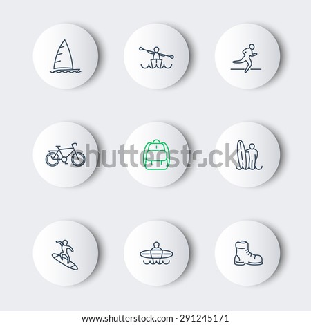 Travel, adventure, surfing, line round modern icons, vector illustration, eps10, easy to edit