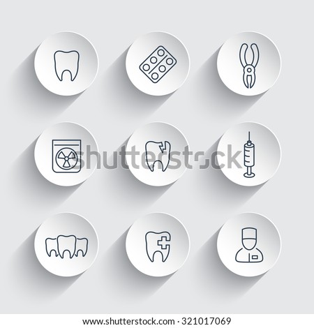 Tooth dental care dental pliers dentist tooth cavity line round icons vector illustration Tooth dental care dental pliers dentist tooth cavity line round icons vector illustration