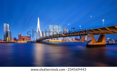 Erasmus Bridge at Twilight, Rotterdam, The Netherlands