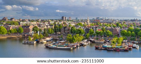 Amsterdam Skyline Aerial Panorama, The Netherlands.