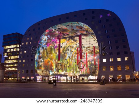 ROTTERDAM, THE NETHERLANDS - DECEMBER 5, 2014: Rotterdam\'s new Market Hall, located in the Blaak district, decorated for Christmas.