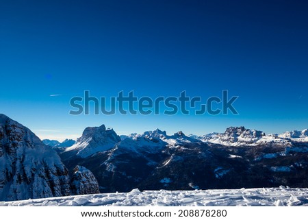 Looking to Pelmo and Civetta mountains from the peak of Faloria, Cortina d\'Ampezzo, Italy