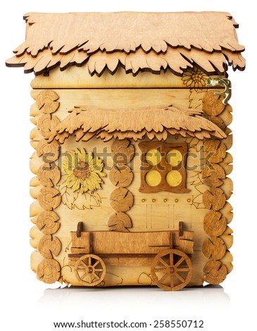 wooden model of little house isolated on the white background