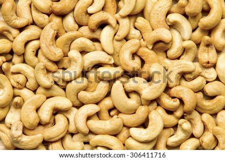 Healthy food, cashews rich in heart friendly fatty acids. Cashew nuts as food background