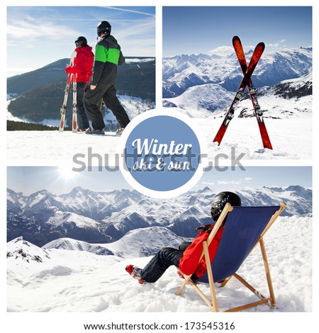 Winter ski, sun and snow