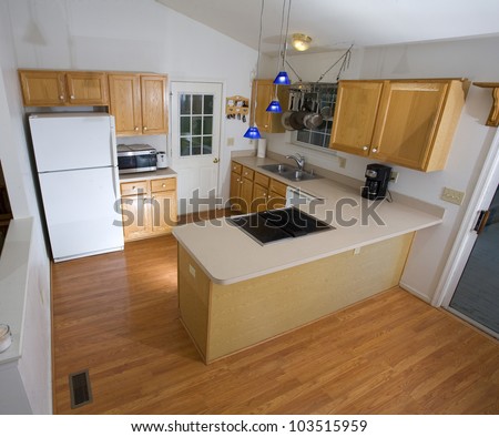 Small kitchen with fake wooden floors on the Blue Ridge