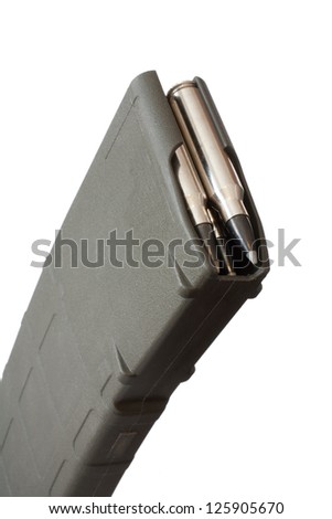 Bullets on top of a high capacity rifle magazine