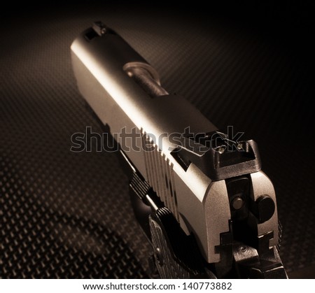view from the rear top of a semi automatic handgun
