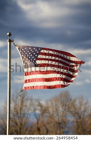 American flag flying high and proud over the Shenandoah Valley