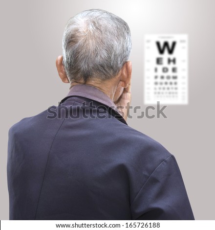 Elderly Patient Looking At Eye Chart,Elderly Patients Seeking Eye Charts,Patient Looking At Eye Chart