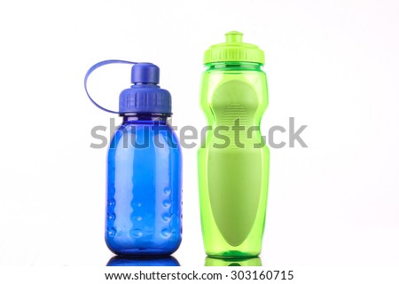 blue and green bottle isolated on white background