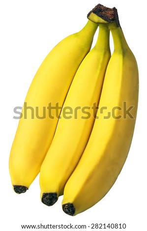 three ripe natural banana isolated on white background
