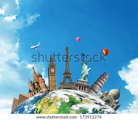 Travel. The world monument concept. Extremely detailed image including elements furnished by NASA.