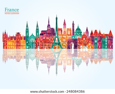 France famous landmarks detailed skyline Vector illustration France famous landmarks detailed skyline Vector illustration