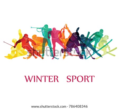 Color sport background. Winter olympic games. Hockey, biathlon, snowboarding, skating, ice skiing, Figure, freestyle. Vector illustration