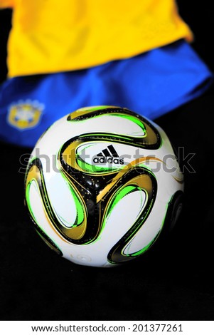 TAIWAN - JUNE 23, 2014: illustrative editorial  photo of  the brazuca Final Rio Official Match Ball, the official match ball for the Final of the 2014 FIFA World Cup Brazil.  Brazil host World Cup 2014