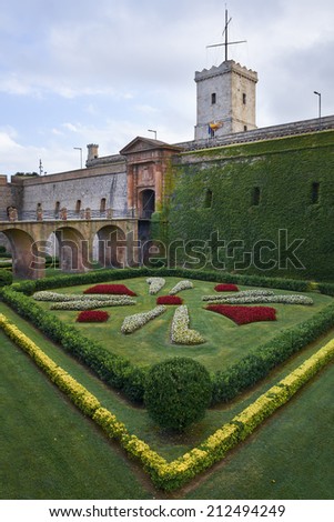 BARCELONA, SPAIN - AUG 15: Montjuic Castle on August 15, 2014 in Barcelona, Spain. Montjuic Castle is an old military fortress, with roots dating back from 1640.