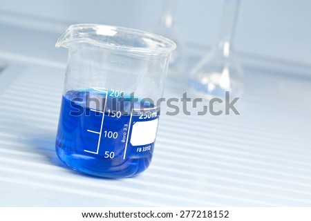 250ml measuring beaker with blue liquid