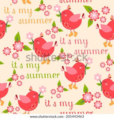 seamless pattern with cute birds and colorful houses for birds. vector illustration