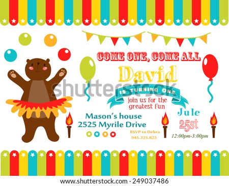 circus party card design for kids. vector illustration