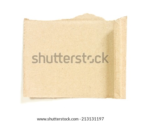 Brown corrugated cardboard torn and isolated on white.