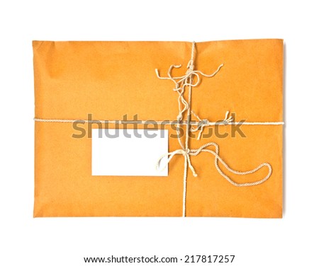 Parcel tied with string with address label attached