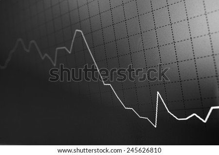 Charts and quotes on display. Display of Stock market quotes. Stock exchange rates. Earn profit chart and diagram. Computer screen live display. Display of Stock market quotes. Computer screen.