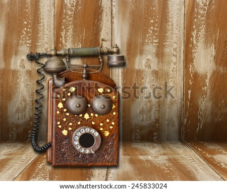 old phone on wood still life style