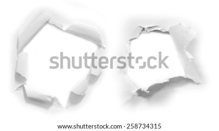 Set of white torn paper isolated over white background