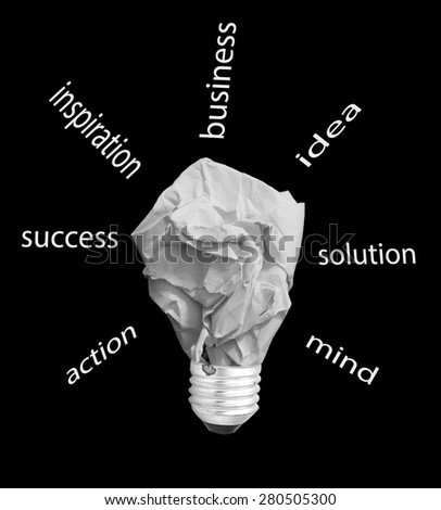 concept crumpled paper light bulb metaphor for good idea on black background
