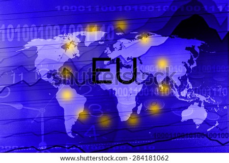charts and map on display. Colored line chart online screen, EU