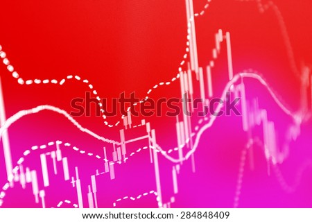 Stock exchange trade chart bar candles macro close-up. Background with stock diagram on monitor.