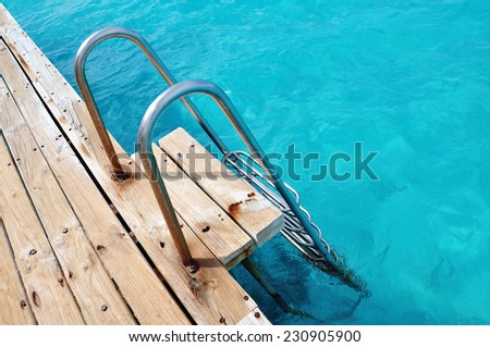 blue swimming pool, pool ladder