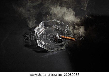 Cigar on the ash tray on the black background