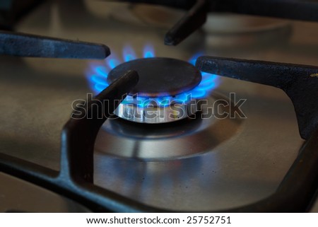 the fire of gas on the kitchen furnace