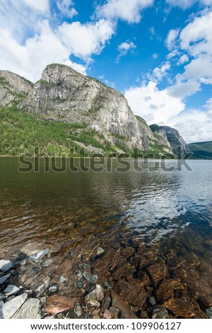 A mountain on other side of lake in Norway