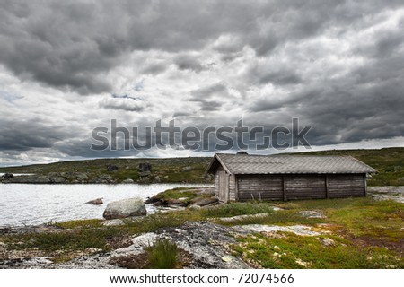 Landscape on the mountain passage between Oslo and Bergen in stormy weather