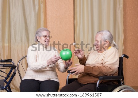 couple of senior Woman using fitness balls