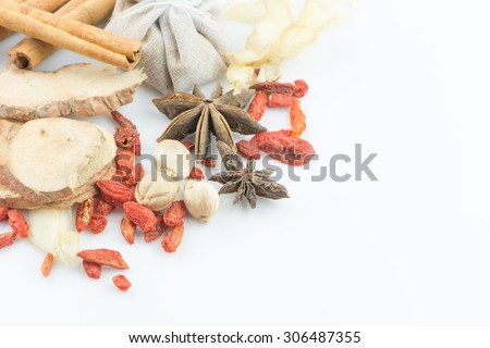 Mix thai spices isolated on white background