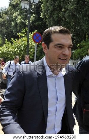 ATHENS-GREECE MAY 26, 2014. Leader of the left-wing Syriza party Alexis Tsipras, Greek winner of European elections 2014, after his meeting with Greek President, , in Athens, May 26, 2014.