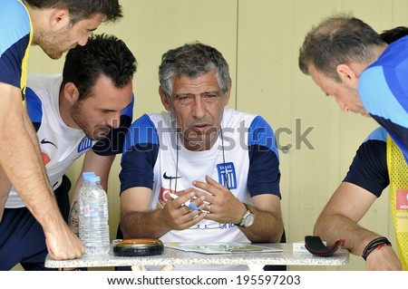 ATHENS GREECE MAY 29.2014. Greece\'s coach Fernando Santos during the last  training session in Athens before the Greek team departure abroad for preparations ahead the World Cup 2014 in Brazil.