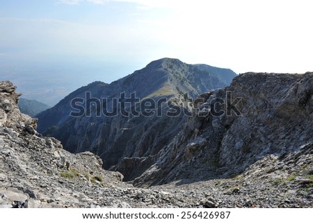 Mount Olympus, Greece. August 10, 2012. The difficult passages of \