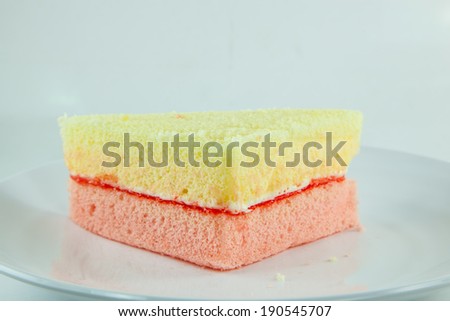 vanilla and strawberry chiffon cake flavor  on white background