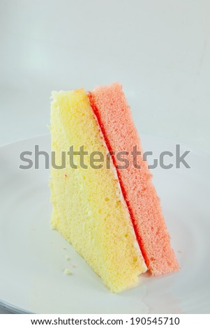 vanilla and strawberry chiffon cake flavor   on white background