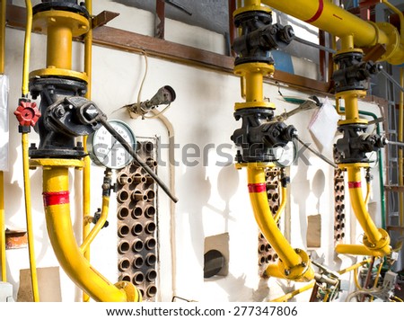 Old gas boiler in boiler room