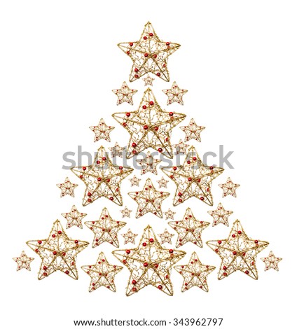 Decorative christmas stars shaped as christmas tree on white background