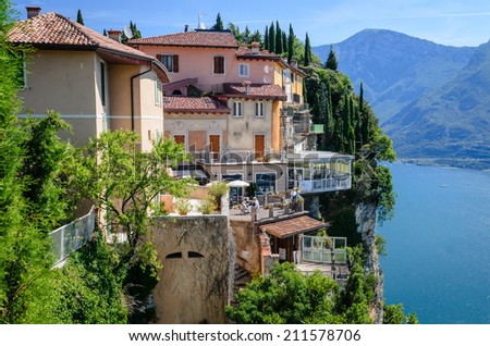 Italian lake houses with stunning view on Lake Garda, Pieve, Tremosine, Lombardy, Italy