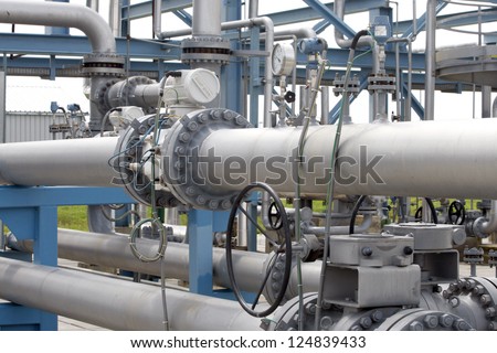 Gas equipment, gas valves on a natural gas pipeline.