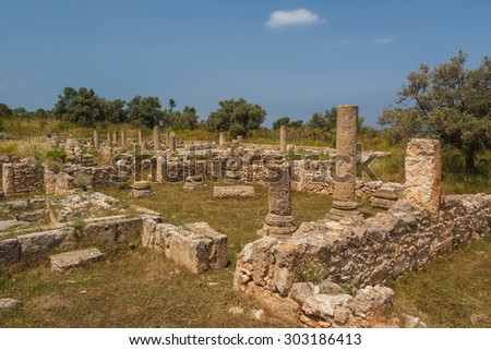 Ruins of the ancient Byzantine basilica near Sipahi village, North Cyprus