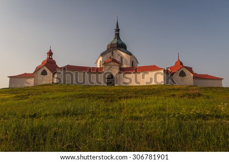 Dawn light over unique baroque church in the town of Zdar nad Sazavou, Moravia, Czech Republic